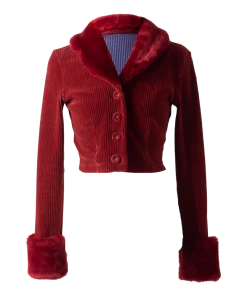 Best Sellers [ONMYOWN] FW 21 Red Fluffy Collar Trim Cardigan
