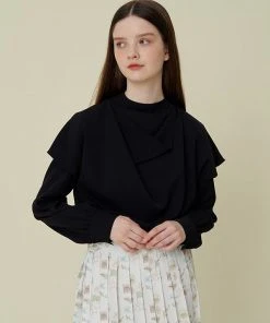 Best Sellers [GOCORI] FW 21 LAYERED DRAPING BLOUSE - BLACK