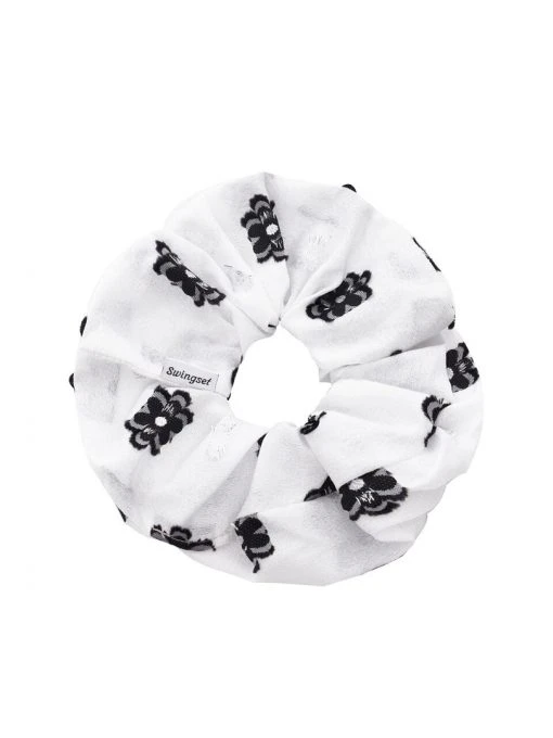 [SWINGSET] Seasonless Flower Jacquard Hair Chouchou (White)