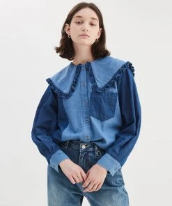 [OPENING SUNSHINE] FW 21 COLOR CONTRAST DENIM BLOUSE