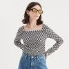 Best Sellers [OPENING SUNSHINE] FW 21 CHECKER SQUARE NECK TOP BLACK
