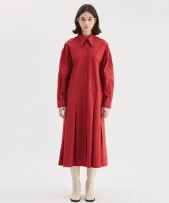 Best Sellers [OPENING SUNSHINE] FW 21 PLEATED SHIRT DRESS RED