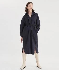 [OPENING SUNSHINE] FW 21 PLEATED KARA VOLUME DRESS NAVY Best Sellers